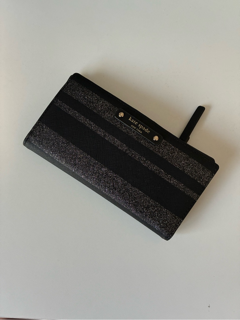 Kate Spade Black And Silver Glitter Stripe Wallet - Picture 14 of 14